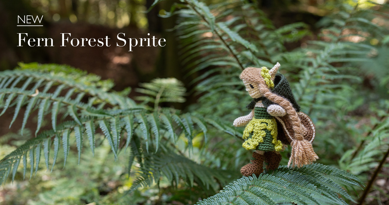 NEW Forest fern sprite crochet fairy doll beneath the trees